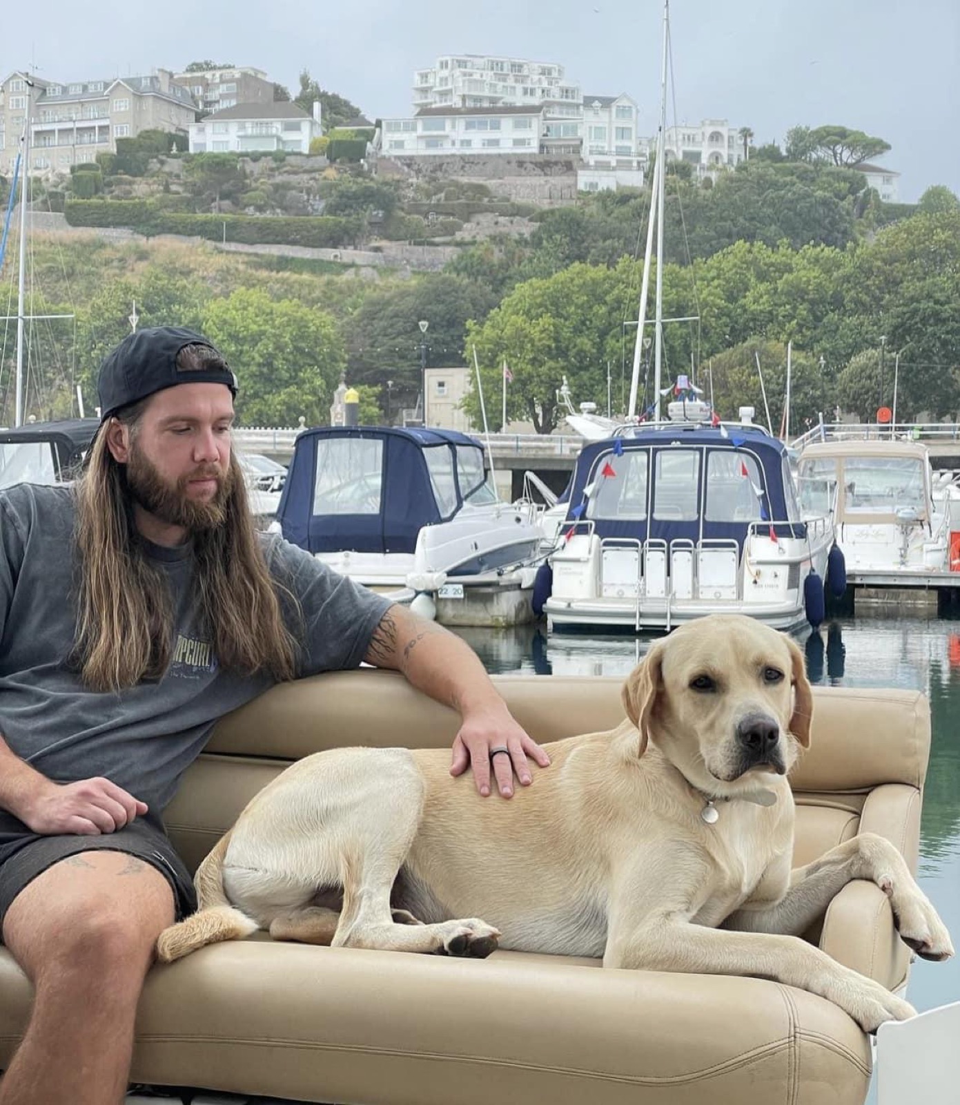 Carl and Baxter on the boat