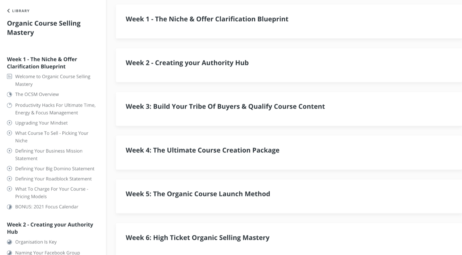 OCSM curriculum · week by week